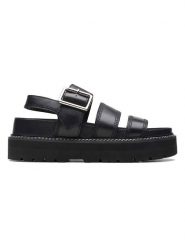 Clarks Skórzane sandały w kolorze czarnym na obcasie rozmiar: 41. Czarne sandały Clarks, bez wzorów, z otwartym noskiem, bez obcasa, na koturnie, bez zapięcia. Za 234.38 zł.