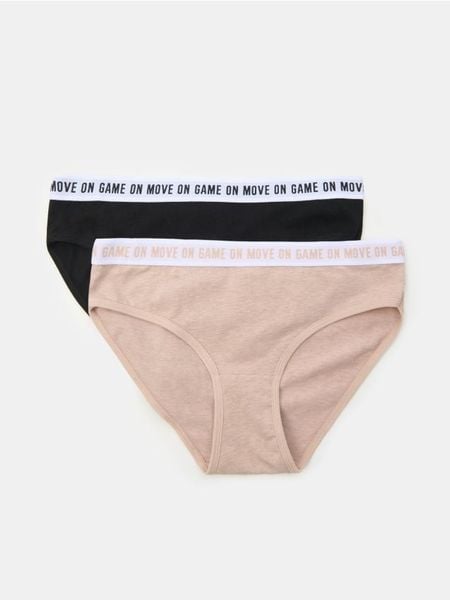 Majtki figi z napisem 2 pack - beżowy. Brązowe figi Sinsay, bez wzorów. Za 12.99 zł.