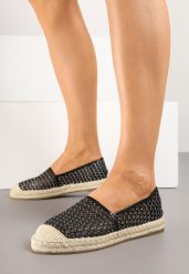 Czarne Siateczkowe Espadryle na Podeszwie z Plecionki Setariva. Czarne espadryle Renee, z aplikacjami, z materiału, eleganckie, z okrągłym noskiem, bez obcasa, na płaskiej podeszwie. W wyprzedaży za 75.99 zł.