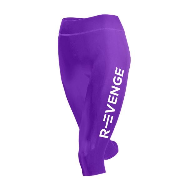 Legginsy techniczne do biegania Capri damskie z taśmami kinetycznymi. Fioletowe legginsy R-EVENGE, bez wzorów, z elastanu. Za 212.88 zł.