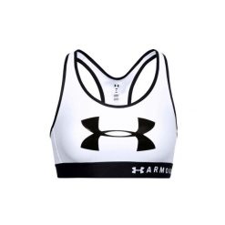 Biustonosz sportowy damski Under Armour Mid Keyhole Graphic Bra. Białe biustonosze sportowe Under Armour, bez wzorów, z elastanu, na fitness i siłownię. Za 99.99 zł.