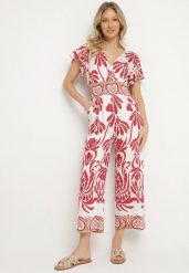 Bordowy Taliowany Kombinezon z Wiskozy w Print Boho z Kopertowym Dekoltem Nelazi. Czerwone sukienki Born2be, na co dzień, l, bez wzorów, z wiskozy, boho, bez kołnierzyka, bez ramiączek, mini, kopertowe. Za 89.99 zł.