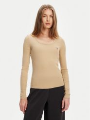 Guess Bluzka V4BP07 K8RT2 Beżowy Regular Fit. Brązowe bluzki Guess, l, z aplikacjami, z wiskozy, bez kołnierzyka, bez ramiączek. Za 199.99 zł.