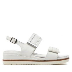 Sandały Tamaris. Białe sandały Tamaris, bez wzorów, bez obcasa, na koturnie, bez zapięcia. Za 269.99 zł.