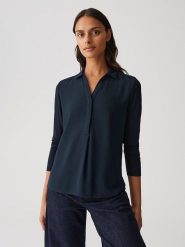 OPUS Bluzka w kolorze granatowym rozmiar: 36. Niebieskie bluzki Opus, bez wzorów, bez kołnierzyka, bez ramiączek. Za 117.99 zł.