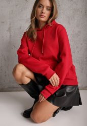Czerwona Bluza z Kapturem i Kangurową Kieszenią z Przodu Amerie. Czerwone bluzy Renee, l, bez wzorów, z jeansu, z kapturem. Za 69.99 zł.