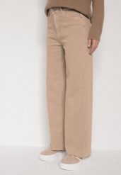 Beżowe Szerokie Jeansy z Wysokim Stanem i Postrzępionymi Nogawkami Fyrelreia. Brązowe jeansy Born2be, l, bez wzorów, z bawełny, klasyczne, z podwyższonym stanem. Za 99.99 zł.