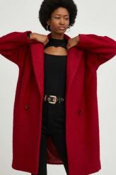 Answear Lab płaszcz z wełną kolor czerwony przejściowy oversize. Czerwone płaszcze Answear Lab, m, bez wzorów, z materiału, klasyczne, bez kaptura. Za 479.99 zł.