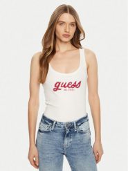 Guess Top W5RP03 KA0H1 Biały Regular Fit. Białe topy Guess, m, z aplikacjami, z bawełny, bez kołnierzyka, bez ramiączek. Za 159.99 zł.