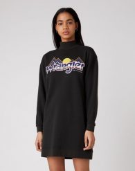 DAMSKA SUKIENKA WRANGLER HIGH NECK SWEAT DRES FADED BLACK W9P2HNXV6 112132452. Czarne sukienki Wrangler, s, bez wzorów, z dresówki, bez kołnierzyka, bez ramiączek. Za 169.99 zł.