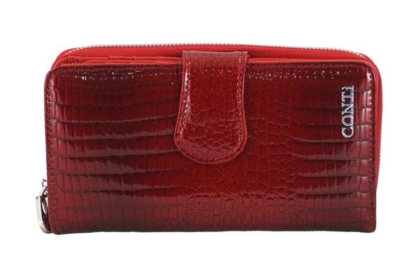 Portfel skórzany damski lakierowany - Czerwony. Czerwone portfele CONTI, bez wzorów, z lakierowanej skóry. Za 169.99 zł.