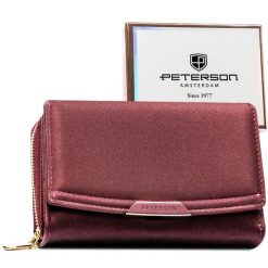 Portfel damski ze skóry ekologicznej w fioletowym kolorze wyposażony w system RFID - Peterson. Fioletowe portfele Peterson, bez wzorów, ze skóry ekologicznej. Za 94.99 zł.