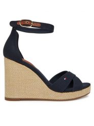 Tommy Hilfiger Sandały Flag High Wedge Espad Crisscross FW0FW08661 Granatowy. Niebieskie sandały Tommy Hilfiger, bez wzorów, z materiału, bez obcasa, na koturnie, bez zapięcia. Za 269.99 zł.