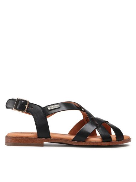 Pikolinos Sandały W0X-0556ST Czarny. Czarne sandały Pikolinos, bez wzorów, ze skóry, bez obcasa, na płaskiej podeszwie, bez zapięcia. Za 269.99 zł.