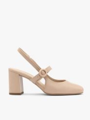 Beżowe czółenka typu slingback. Brązowe czółenka Brawo sp. z o.o., bez wzorów, z gumy, bez obcasa, na obcasie, bez zapięcia. W wyprzedaży za 296.99 zł.