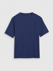 4F T-shirt oversize gładki damski - granatowy M. Niebieskie t-shirty 4f, m, bez wzorów, z bawełny, klasyczne, bez kołnierzyka, bez ramiączek. W wyprzedaży za 39.99 zł.