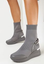 Szare Sneakersy na Koturnie z Elastyczną Cholewką Letica. Szare botki Born2be, bez wzorów, eleganckie, bez obcasa, na koturnie, bez zapięcia. W wyprzedaży za 52.49 zł.