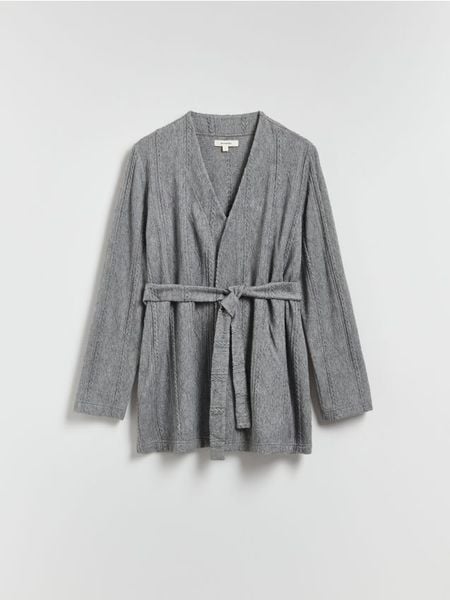 Kardigan z wiązaniem - szary. Szare swetry Reserved, l, bez wzorów, z dzianiny, bez ramiączek. Za 159.99 zł.