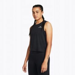Top Damski Treningowy Under Armour Vanish Energy Crop Tank. Czarne topy Under Armour, bez wzorów, sportowe, bez kołnierzyka, bez ramiączek. Za 94.99 zł.