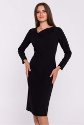 Elegancka sukienka ołówkowa z asymetrycznym dekoltem czarna. Czarne sukienki Stylove, l, bez wzorów, eleganckie, z asymetrycznym kołnierzem, bez ramiączek, asymetryczne. Za 359.00 zł.