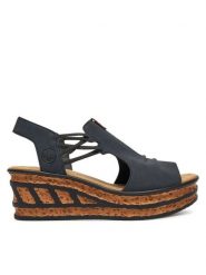Rieker Sandały CEO-68175-14 Granatowy. Niebieskie sandały Rieker, bez wzorów, z syntetyku, bez obcasa, na koturnie, bez zapięcia. Za 319.99 zł.