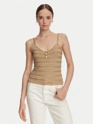 Guess Top W6YR32 Z1027 Złoty Regular Fit. Żółte topy Guess, l, z aplikacjami, z wiskozy, bez kołnierzyka, bez ramiączek. Za 344.99 zł.