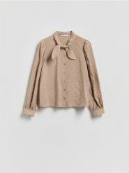 Koszula z modalem - beżowy. Brązowe koszule Reserved, l, bez wzorów, z tkaniny, bez kołnierzyka, bez ramiączek. Za 119.99 zł.