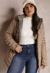 Ciemnobeżowa Kurtka Pikowana z Kapturem Siimes. Brązowe kurtki Renee, na jesień, plus size, bez wzorów, ze sztruksu, z kapturem. W wyprzedaży za 97.49 zł.