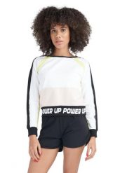 Neonowa bluza damska z okrągłym dekoltem. Białe bluzy z kapturem LEONE 1947 APPAREL, na lato, l, bez wzorów, z bawełny, z kapturem, na fitness i siłownię. Za 126.26 zł.