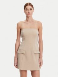 BARDOT Sukienka koktajlowa 59806DB Beżowy Regular Fit. Brązowe sukienki Bardot, bez wzorów, z syntetyku, wizytowe, bez kołnierzyka, bez ramiączek. Za 349.99 zł.