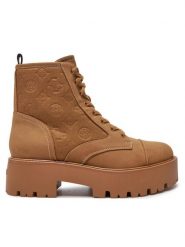 Guess Botki Vaina FLTSLR LEM10 Brązowy. Brązowe botki Guess, z aplikacjami, ze skóry, bez obcasa, na płaskiej podeszwie, bez zapięcia. Za 399.99 zł.