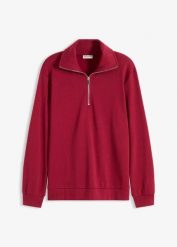 Sweter oversize ze stójką z zamkiem. Niebieskie swetry bonprix, bez wzorów, bez ramiączek. Za 94.99 zł.