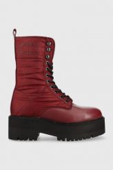 Tommy Jeans workery Tommy Jeans Flatform Padded Boot damskie kolor bordowy na platformie. Czerwone botki Tommy Jeans, bez wzorów, z bawełny, z okrągłym noskiem, bez obcasa, na platformie, bez zapięcia. W wyprzedaży za 699.99 zł.