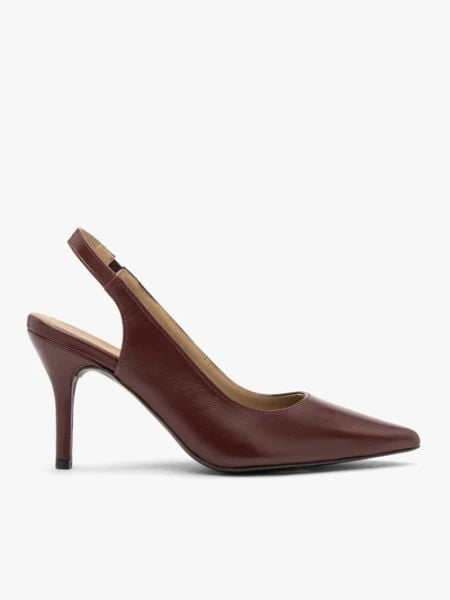 Bordowe czółenka slingback bez pięty. Czerwone czółenka Brawo sp. z o.o., bez wzorów, ze skóry, eleganckie, bez obcasa, na obcasie, bez zapięcia. Za 399.99 zł.