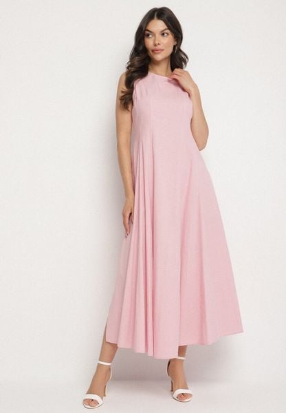 Różowa Rozkloszowana Sukienka z Bawełną i Wiskozą Ozdobiona Rozcięciem na Nogę Devirael. Czerwone sukienki Born2be, na co dzień, l, bez wzorów, z bawełny, bez kołnierzyka, bez ramiączek, maxi, rozkloszowane. Za 159.99 zł.