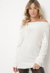 Jasnobeżowy Sweter z Wywiniętym Dekoltem Parira. Brązowe swetry Born2be, m, bez wzorów, eleganckie, bez ramiączek. W wyprzedaży za 93.49 zł.
