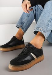 Czarne Sneakersy Tenisówki z Metalicznym Paskiem Hanalie. Czarne trampki Born2be, z aplikacjami, z jeansu, bez zapięcia. W wyprzedaży za 76.49 zł.