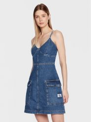 Calvin Klein Jeans Sukienka jeansowa J20J220667 Granatowy Slim Fit. Niebieskie sukienki Calvin Klein Jeans, xs, bez wzorów, z bawełny, bez kołnierzyka, bez ramiączek. Za 479.99 zł.