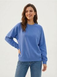 Bluza crewneck basic - niebieski. Niebieskie bluzy Sinsay, l, bez wzorów, bez ramiączek, bez kaptura. Za 35.99 zł.
