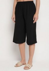 Czarne Szerokie Spodnie z Gumką w Pasie 3/4 z Kieszonkami Efronessa. Czarne jeansy Born2be, l, bez wzorów, z jeansu, klasyczne. Za 39.99 zł.