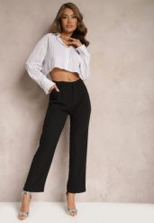 Czarne Eleganckie Spodnie Zapinane na Zamek Błyskawiczny Andantino. Czarne jeansy Renee, l, bez wzorów, z jeansu, eleganckie, z podwyższonym stanem. W wyprzedaży za 91.99 zł.