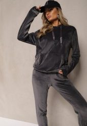 Ciemnoszary Komplet Dresowy z Dodatkiem Bawełny Spodnie z Gumką w Pasie Bluza z Kapturem Reseria. Szare bluzy Renee, s, bez wzorów, z bawełny, klasyczne, bez ramiączek, z kapturem. W wyprzedaży za 51.99 zł.