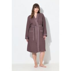 Damskie Szlafrok kołnierz szalowy pasek pika waflowa długi rękaw. Brązowe szlafroki damskie Ulla Popken, plus size, bez wzorów, z bawełny, bez ramiączek, długie. Za 279.99 zł.