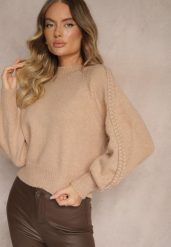 Ciemnobeżowy Sweter z Wiskozą i Splotem w Stylu Warkocz z Półgolfem Sinithia. Brązowe swetry Renee, na zimę, bez wzorów, z wiskozy, casualowe, bez ramiączek. W wyprzedaży za 95.99 zł.