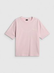 4F T-shirt loose z nadrukiem damski - różowy XS. Czerwone t-shirty 4f, xs, bez wzorów, z bawełny, klasyczne, bez kołnierzyka, bez ramiączek. Za 59.99 zł.