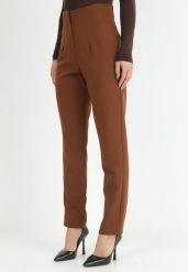 Ciemnobrązowe Spodnie Cygaretki High Waist Caphe. Brązowe chinosy Born2be, s, bez wzorów, z jeansu, eleganckie, z podwyższonym stanem. Za 129.99 zł.