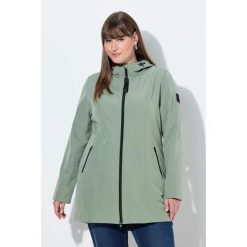 Damskie Długa kurtka softshell HYPRAR hydrofobowa trapezowy krój. Zielone kurtki przejściowe sportowe Ulla Popken, plus size, bez wzorów, z elastanu, bez kaptura, trekkingowe. Za 479.99 zł.