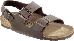Sandały Birkenstock Milano Birkibuc Dorosłych. Brązowe sandały Birkenstock, bez wzorów, z nubiku, bez obcasa, bez zapięcia. Za 419.20 zł.