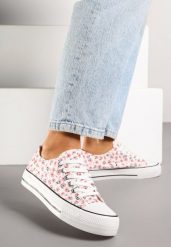 Różowe Trampki z Cholewką Zdobioną Kwiatowym Wzorem Folaianna. Czerwone trampki Born2be, z aplikacjami, z jeansu, klasyczne, bez zapięcia. Za 44.99 zł.
