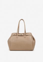 Beżowa Torebka Typu Shopperka na Ramię z Klamrą Remille. Brązowe shopper bag Born2be, bez wzorów, z jeansu, biznesowe, na ramię, bez dodatków. Za 169.99 zł.